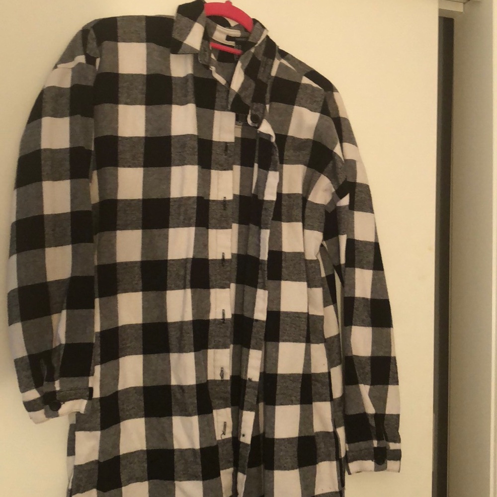 Oversized black and white plaid flannel dress